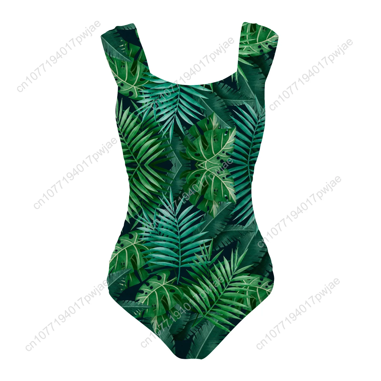 Traje de baño de una pieza con estampado de plantas verdes, trajes de baño con tirantes anchos para mujer, traje de baño para piscina, playa, Bikini Sexy, ropa de playa personalizada