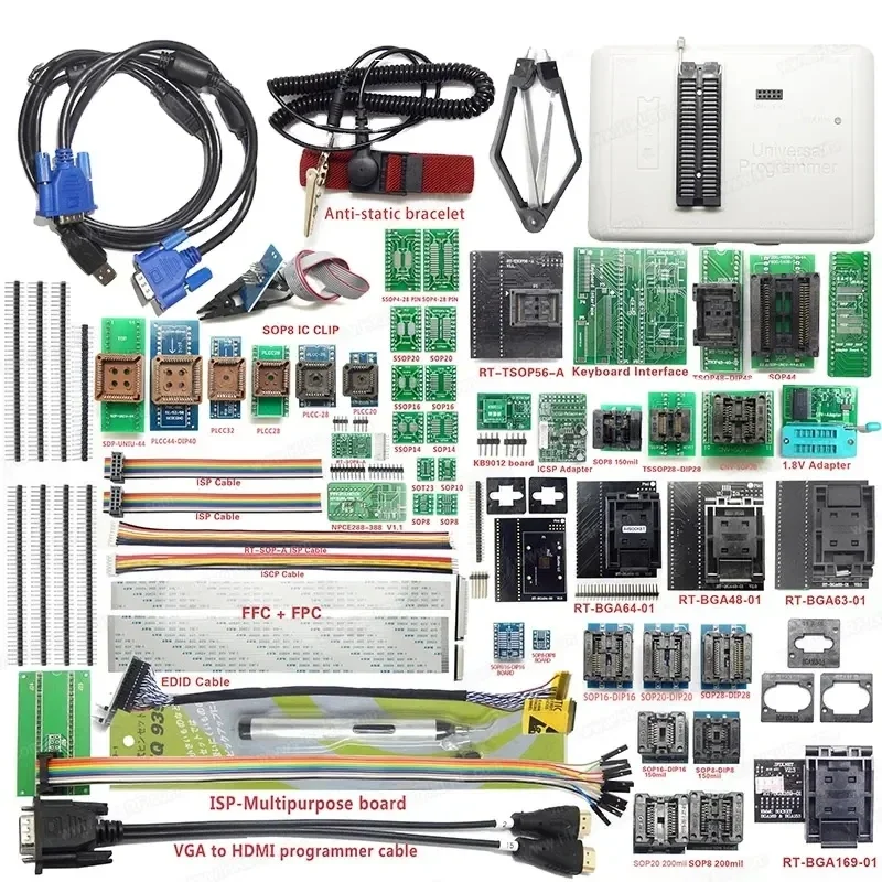 Original High quality RT809H universal programmer with 38 adapter sockets + suction pen IC programmer  Compiler