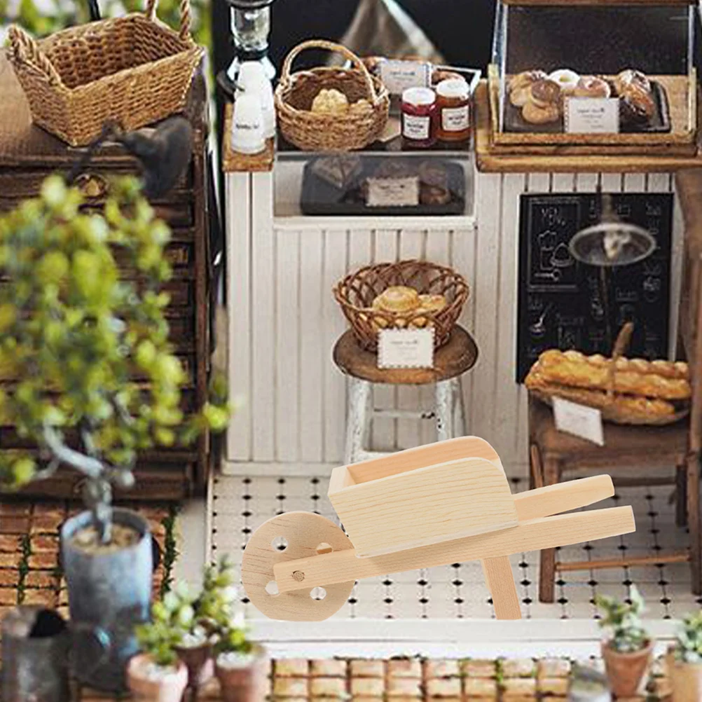 3 Pcs Mini Stroller Toy Wooden Barrows Dolls House Cart Wheelbarrows Models Outdoor Toys