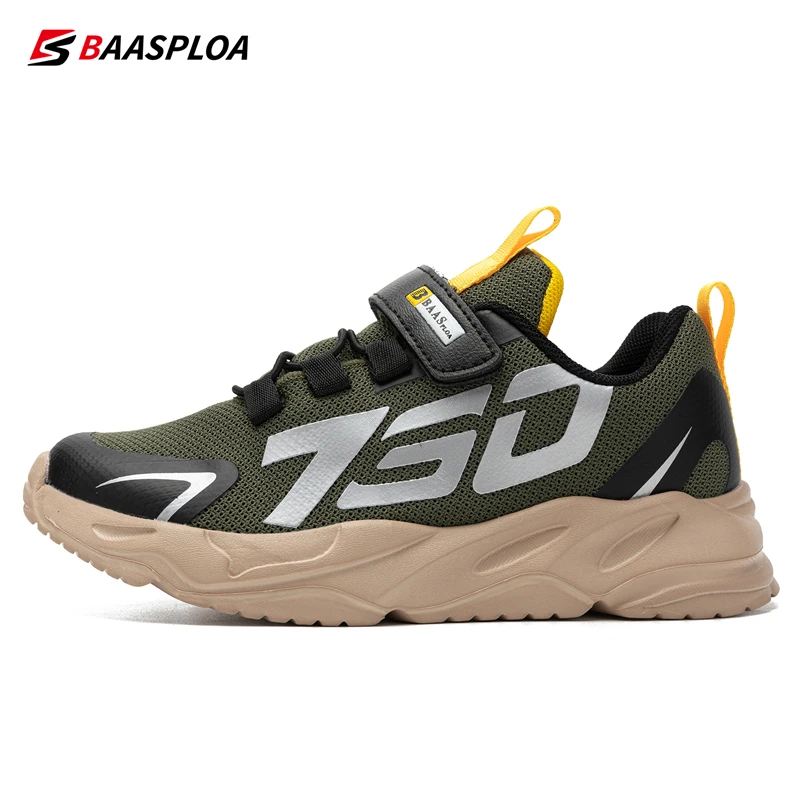 Baasploa New Running Shoes Kids Fashion Lightweight Breathable Velcro Sports Shoes Childrens Outdoor Casual Non-slip Sneakers