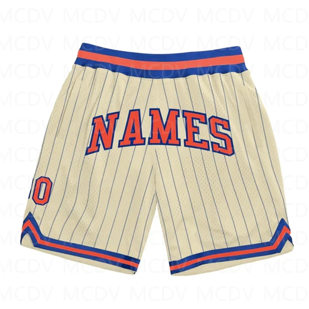 Custom  Royal Pinstripe Royal-Red Authentic Basketball Shorts  3D All Over Printed Men\'s Shorts Quick Drying Beach Shorts