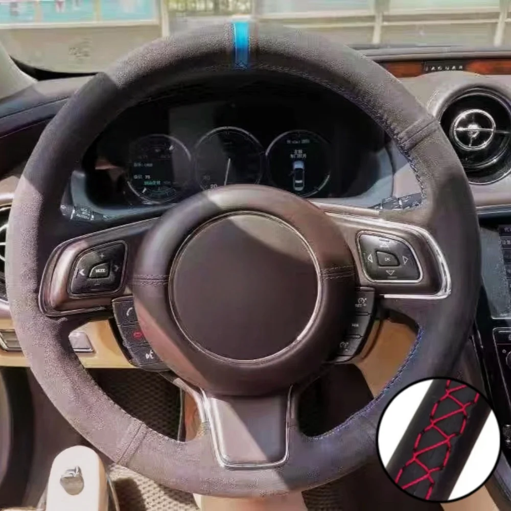 

Плетеный чехол на руль автомобиля, ручное шитье, мягкая замшевая кожа для Jaguar E-Pace 2017-2019 F-Pace 2016-2017 XE 2015-2017