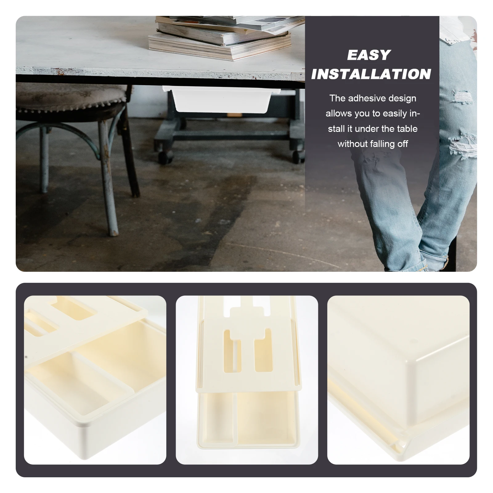 1 conjunto de plástico gaveta escondida caixa armazenamento sob a mesa adesivo design desktop organizador papelaria titular para uso escritório em casa sob