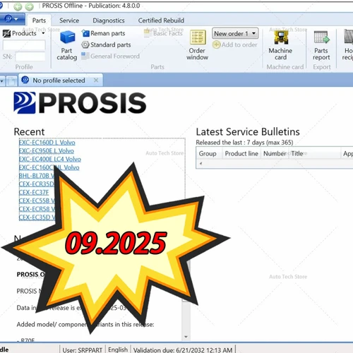 Imagen 2 del producto último 09.2025 PROSIS Equipo de construcción Catálogo de piezas sin conexión e información de servicio