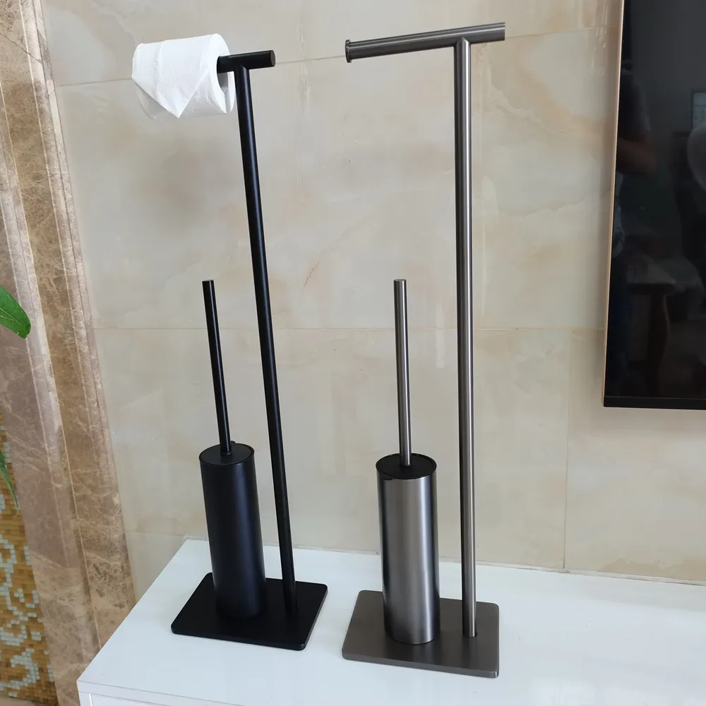 German gun gray floor toilet brush tissue holder bathroom toilet cleaning brush set bathroom black roll holder