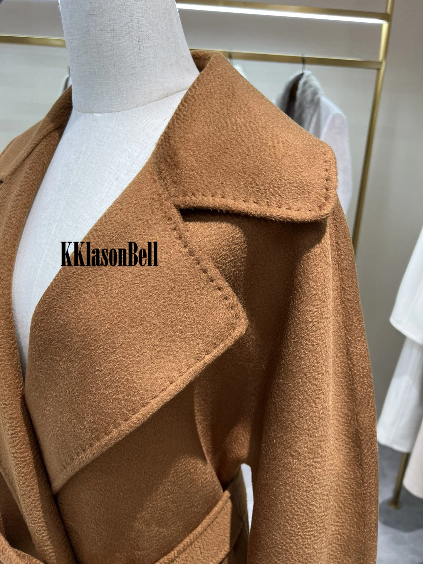 12.14 KKlasonBell Temperament Fashion With Belt Lapel Collar Double-Sided Cashmere Coat Women