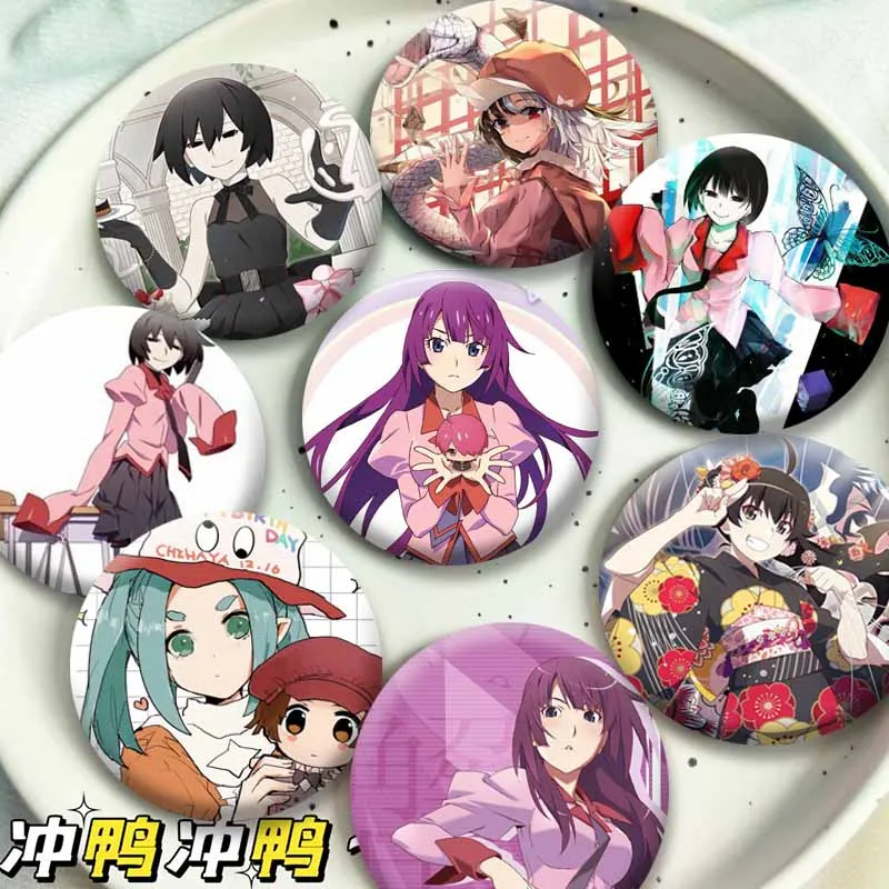 Anime Owarimonogatari Monogatari Nadeko Sengoku Shinobu Enamel Pins Round Cartoon Brooch for Bag Accessories Collectible Badges