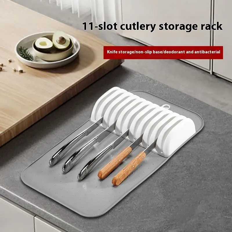 Premium Knifes Holder Organization Soft-Grip 5/11 Slots Large Knife Mat Non-Slip Kitchen Drawer Knifes Organization Home Tools