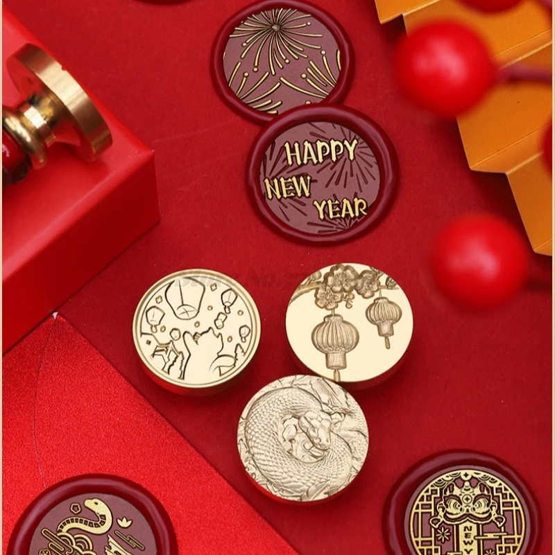 Wax Seal Chinese Zodiac Snake 2025 New Year Theme Fire Lacquer Stamp Copper Head Scrapbooking Envelope Invitations