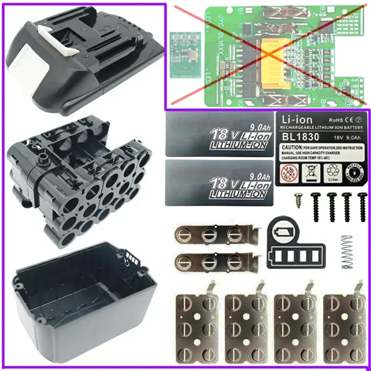 A83Z BL1890B Lithium Ion Battery Plastic Case 15X18650 for 18V Li-Ion Battery Pack Box Top Bottom Shell with Sticker