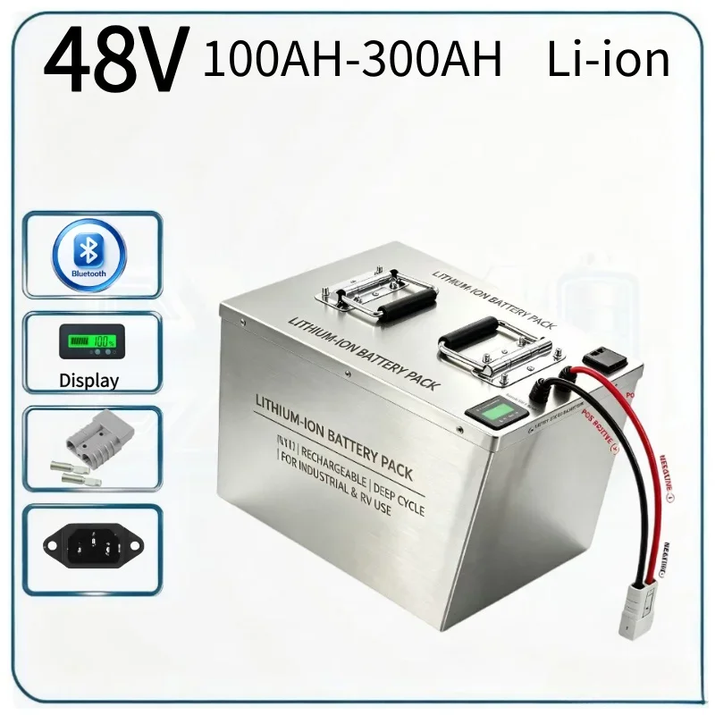 Large Capacity 48V Li-ion Battery 100Ah To 300Ah With Matching Charger Built In Safe BMS For Solar Inverter Electric Transport