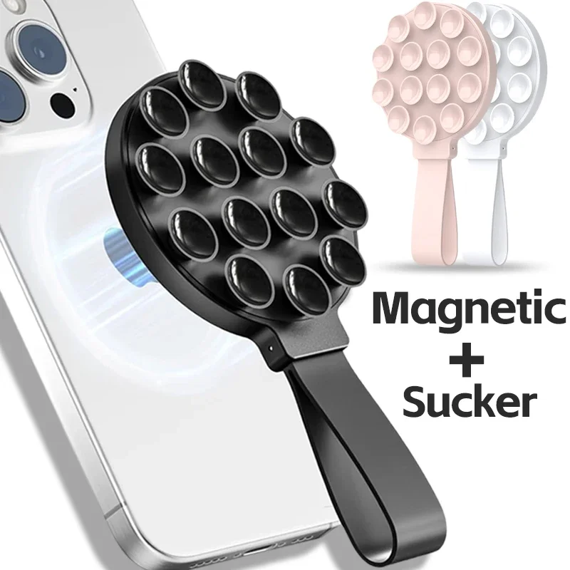 

Suction Cup Magnetic Phone Mount Colorful Mirror Shower Silicone Suction Phone Case Grip Stand Holder For iPhone 15 14 Magsafe