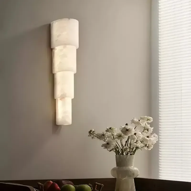 Structural Minimalist Tiered Stack Design LED Dimmable Alabaster Wall Lamp Soft Ambient Light