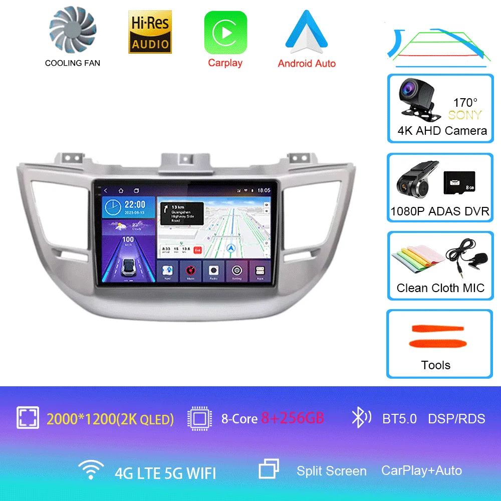 Android 16 autoradio Carplay voor Hyundai Tucson IX35 3 2015 2016 2017 2018 2Din multimediaspeler navigatie GPS head unit