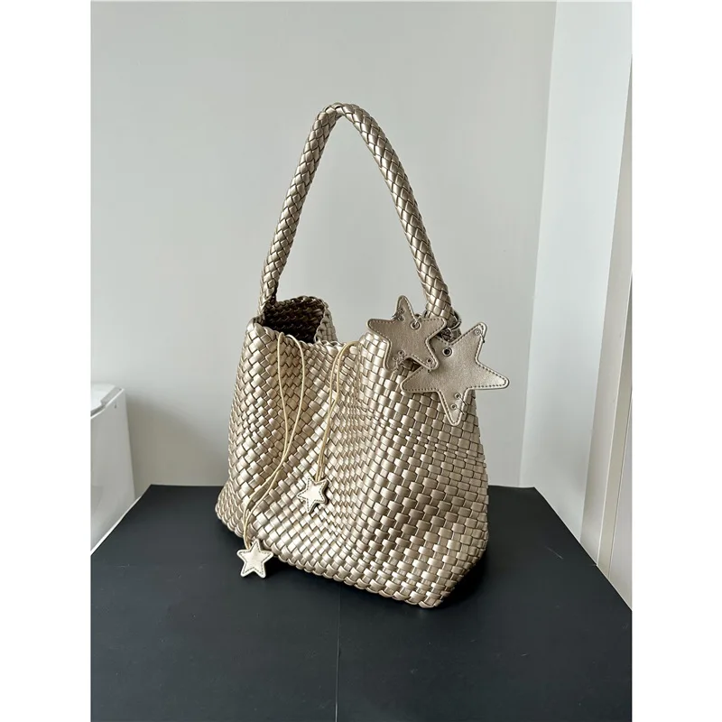 

Hand-Woven Tote Bag Women's Large Capacity High-End Tote Handbag Shoulder Underarm Bucket Bag