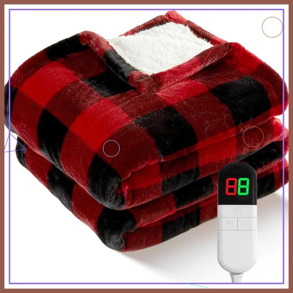

Electric Heated Christmas Throw Blanket with 8 Heat Levels, Auto Off, Fast Warming & Washable, Red