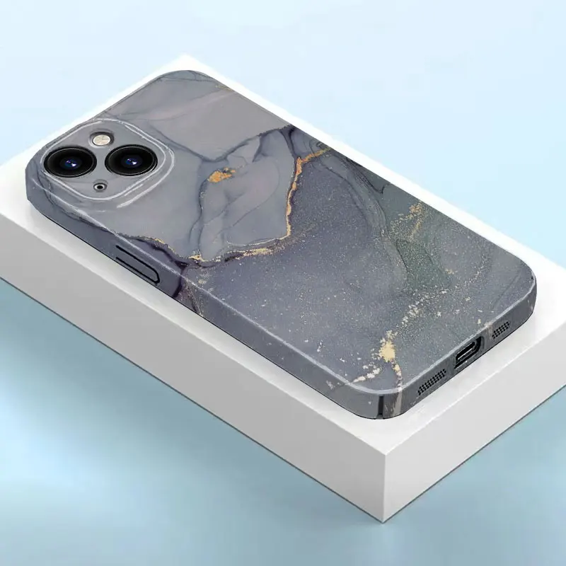 Phone Case for iPhone 15 14 11 13 12 Pro Max MINI XR X XS 8 7 6 6S Plus Film Funda Frame Pattern Cover Coque Gray Marble