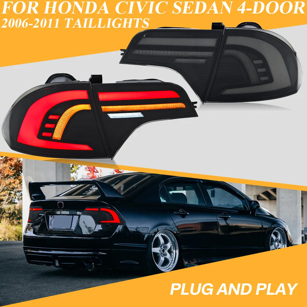 

Светодиодный задний фонарь для Honda Civic Sedan 4-Door 2006-2011, задние фонари в сборе, левый + правый DRL, указатели поворота, аксессуары для автомобильных фар