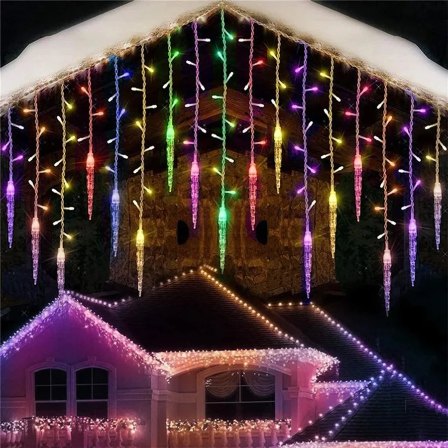 กันน้ํา LED Icicle Fairy Curtain ไฟ 8 โหมด EU Plug 3.5M Christmas Garden String ไฟสําหรับงานแต่งงาน Garland Decor