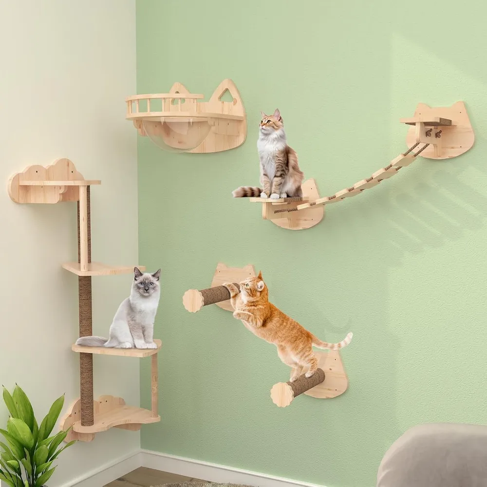 

Transparent Capsule Cat Wall Furniture Set of 13, Cat Shelves with 2 Sisal Scratching Steps, 4 Tier Cat Scratching Post