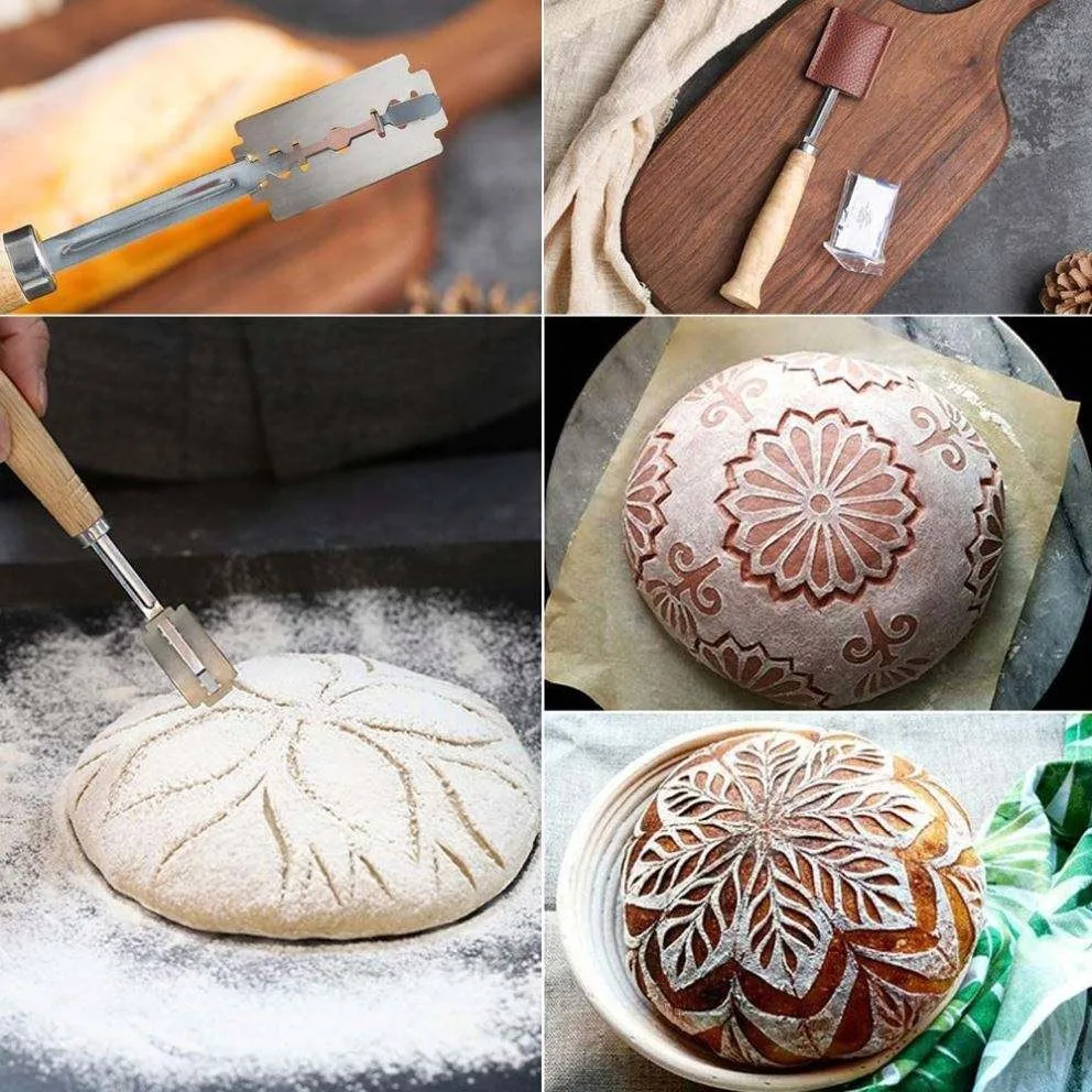 Wood Handle Sourdough Bread Scoring Lame Bread Knife With 5 Pcs Blades Bread Machine Lame Dough Scoring Knife