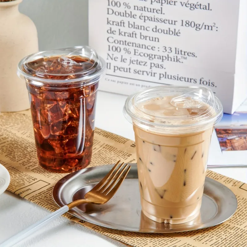

50set 16oz BPA Free Plastic Cups with Straw Hole Lids - Clear, Recyclable Disposable Coffee Cups for Iced Coffee, Smoothies