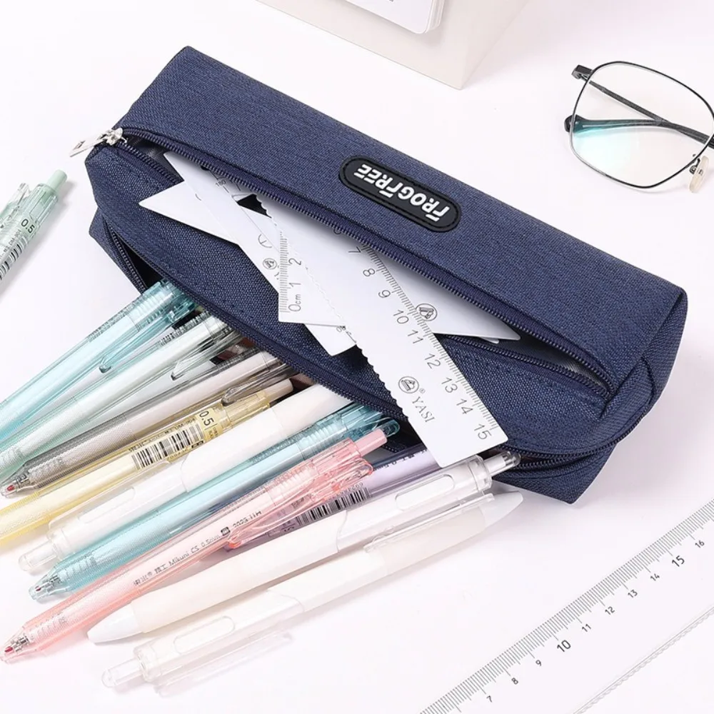 Modern Canvas Pencil Case Solid Color School Supplies Pencil Bags Rectangular with Zipper Stationery Pouch for Student Kids