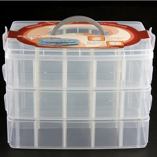 3-lagige transparente Kunststoff-Aufbewahrungsbox, Schmuck-Organizer, abnehmbare Fächer, Tragegriff, Make-up-Behälter