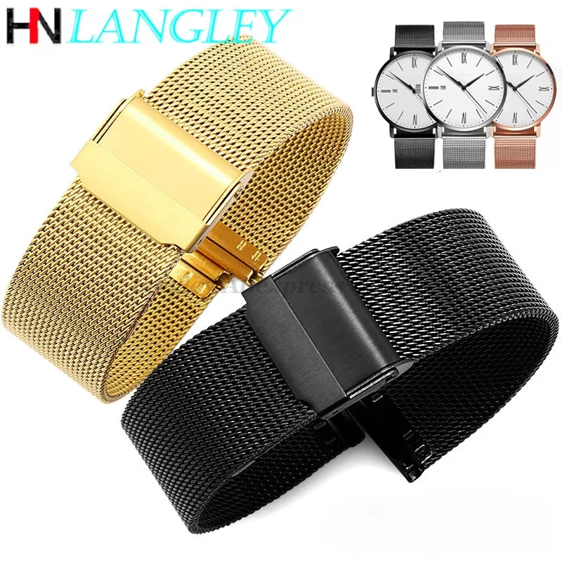 العالمي Milanese حزام (استيك) ساعة ل DW 12 مللي متر 14 مللي متر 16 مللي متر 17 مللي متر 18 مللي متر 20 مللي متر 21 مللي متر 22 مللي متر 24 مللي متر الفولاذ المقاوم للصدأ حزام الفرقة 0.6 شبكة أساور