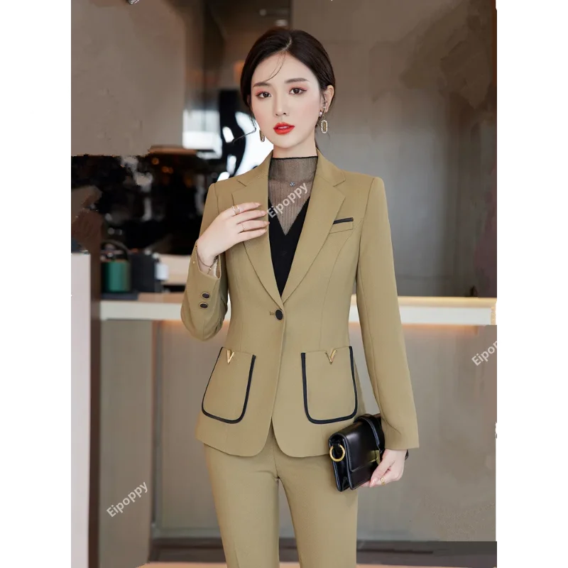 2024 New Women's 2 Piece Blazers Pants Sets  Formal Business Suits Ladies Casual Suits with Pocket Single Button Slim Blazer