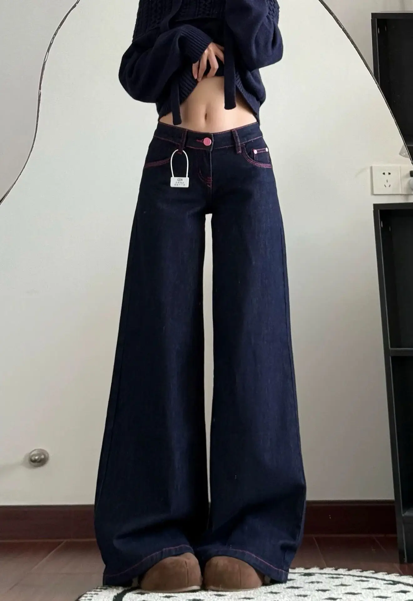 

Женские прямые брюки в стиле Y2K, широкие джинсы с эффектом драпировки, весенние, ретро