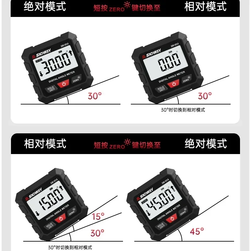

Прочный и стабильный цифровой инклинометр SNDWAY SW-101A: высокоточный электронный угломер, портативный уровень-транспортир
