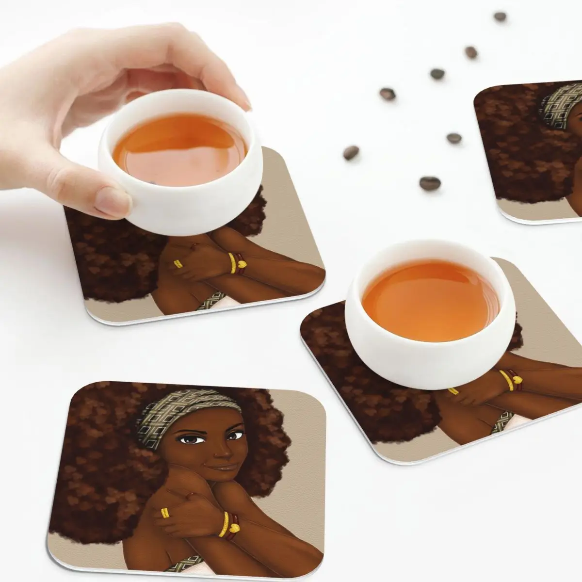 

Loving Me Beautiful Black Women Coasters Leather Placemats Waterproof Insulation Coffee Mats Home Kitchen Dining Pads Set of 4