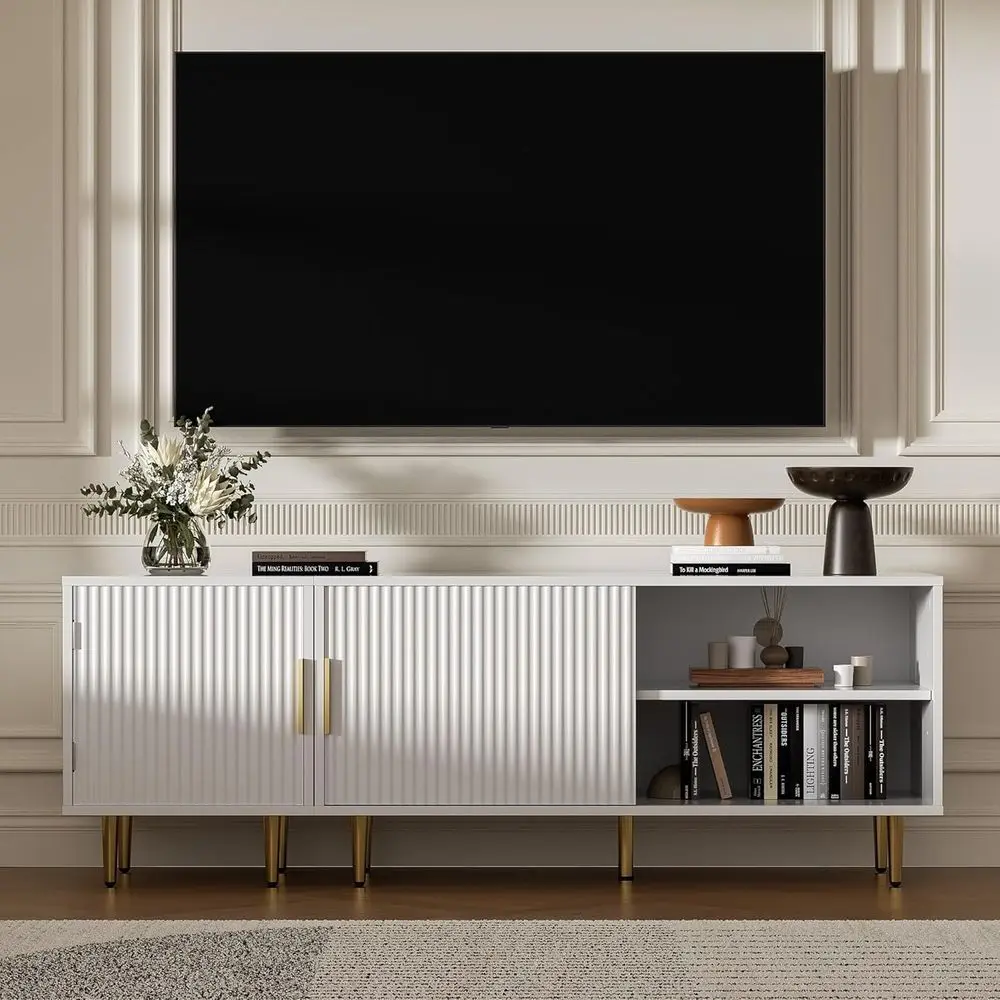 Combined ern TV Stand or 55/60/65 inch TV, Small luted Entertainment Center with Adjustable Shel, TV Media Stand with Storage Ca