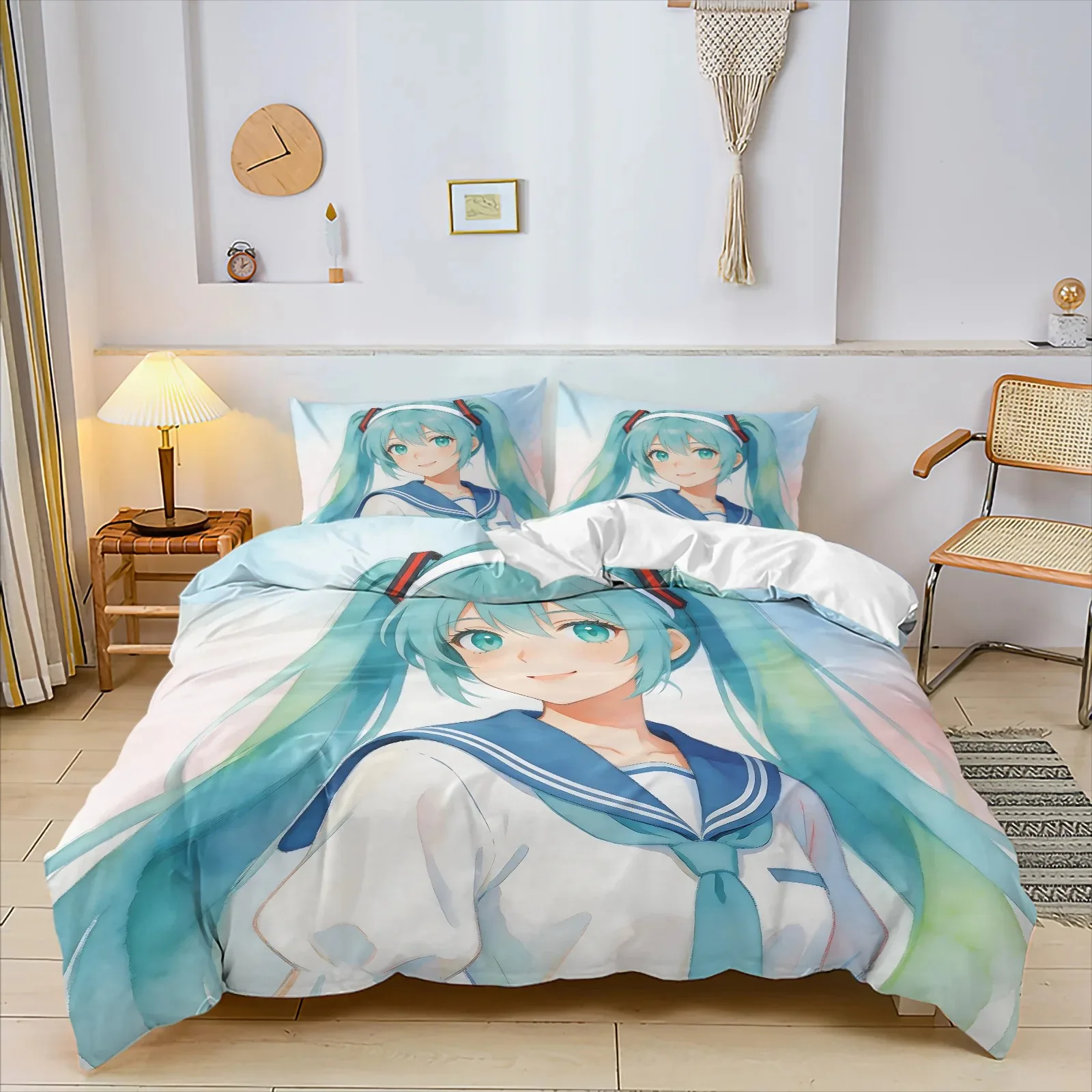 日本のアニメ布団カバーセット、h-初音ミク寝具セット、シングル、ツイン、フル、クイーン、キングサイズ、子供、ティーン向け、寝室の装飾ギフト