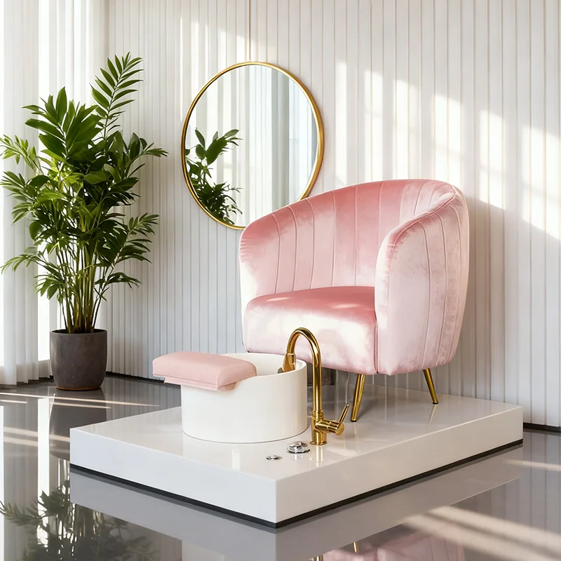 Modern Beauty Salon Equipment White square Base Foot Care Spa Chair Luxury Small Sofa Chair Pink Pedicure Chair