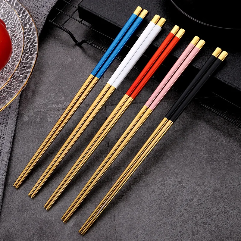 

Stainless Steel Chopsticks Non-stick and Non-slip Sushi Noodles Sticks Dinner Tableware Portable Reusable Kitchen Tools Golden