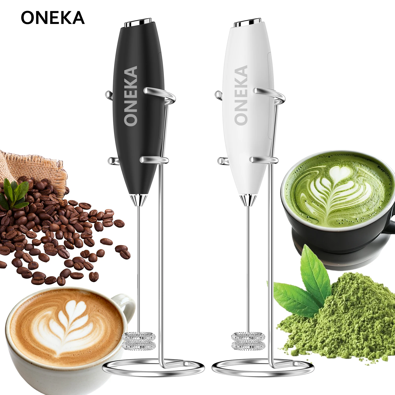عصا رغوة الحليب القوية المحمولة من ONEKA مع خلاط مشروبات البطارية للقهوة واللاتيه والكابتشينو وفكرة هدية ماتشا