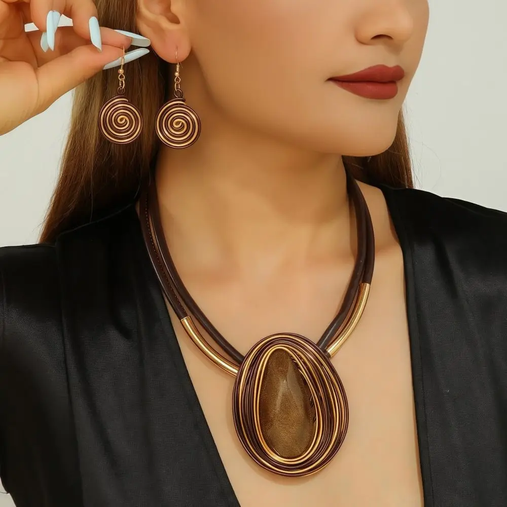 Water Drop Necklace Earrings Set Aluminum Wire Handmade Braided Jewelry Set Lightweight Resin Gems Earring Necklace Combo