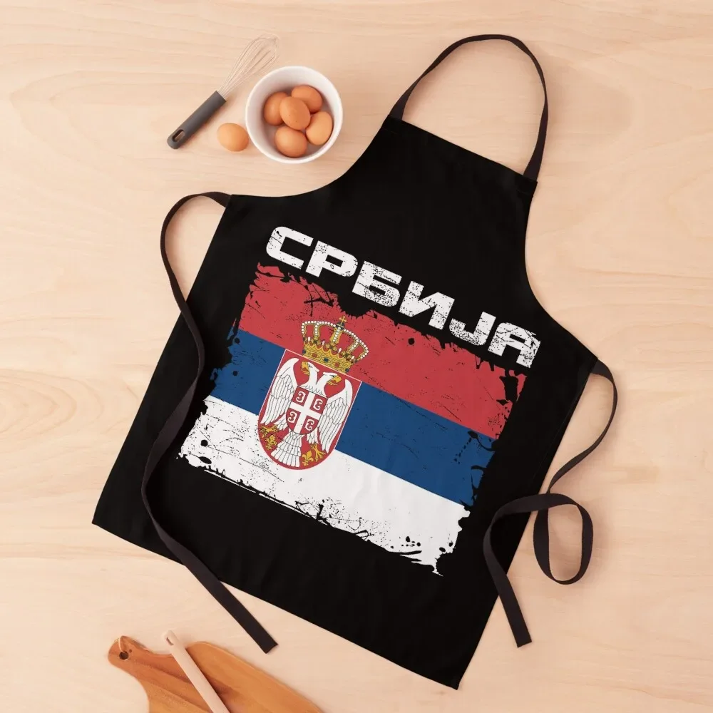 Serbian flag with Cyrillic script Apron Things For Home And Kitchen Kitchen For Women Trim Cloth Apron