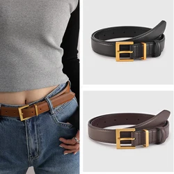 Luxury Genuine Leather Belt for Women Jeans Casual Dress Metal Buckle Ladies Thin Belts Fashion Waistband Free Size