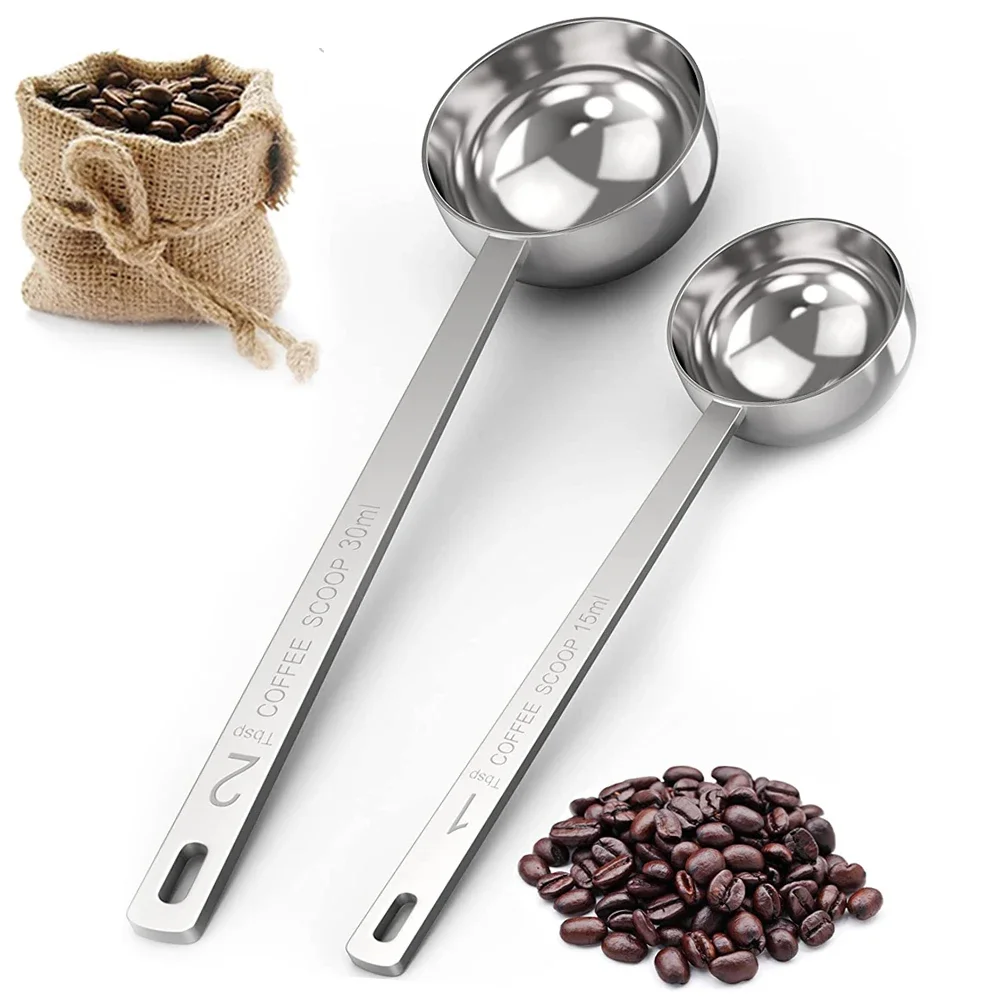 Stainless Steel Ground Coffee Measuring Spoon/Scoop Tablespoon Measuring Spoon Long Handle Coffee Spoon for Kitchen Cafe Making