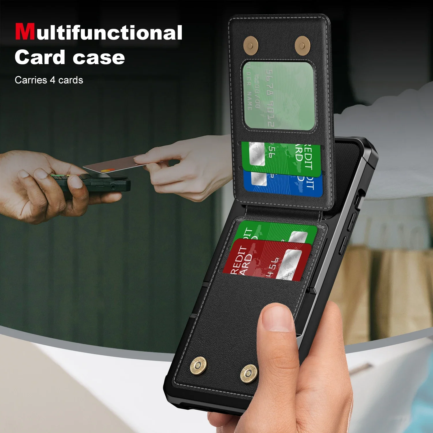 Vertical Cards Solt Wallet Leather Case For iPhone 15 16 Pro Max 14 Plus 13 12 11 Anti-Fall Stand Bracket Double Magnetic Clasp