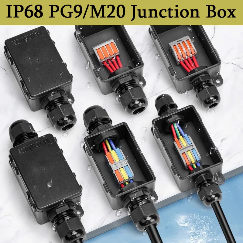 2-Way PG9 Outdoor Waterproof Junction Box M20 With Terminal 2 to 2 3 to 3 Buried Street Lights Splitter 4 to 4 Sealed Connector