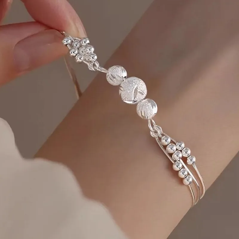 Bracelets de perles porte-bonheur en argent regardé 925 pour femme, boule multicouche originale, bijoux de luxe vintage, cadeau de fête de créateur