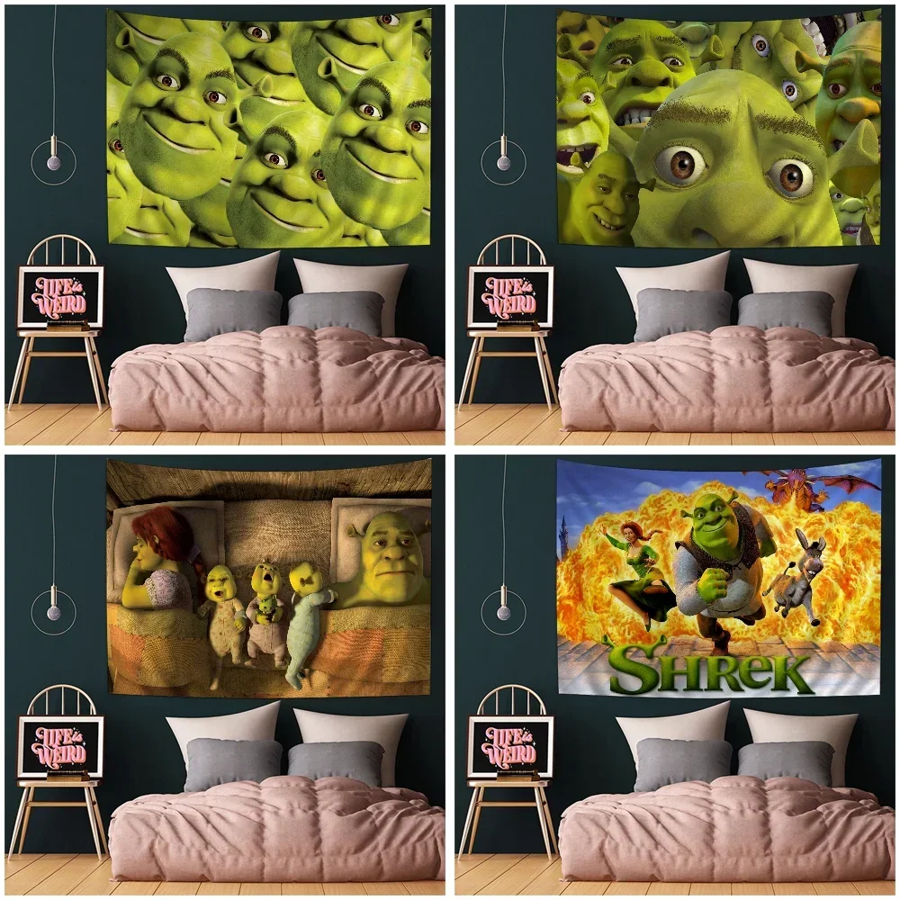 Cartoon Funny S-Shrek Movie Colorful Tapestry Wall Hanging Hanging Tarot Hippie Wall Rugs Dorm Home Decor