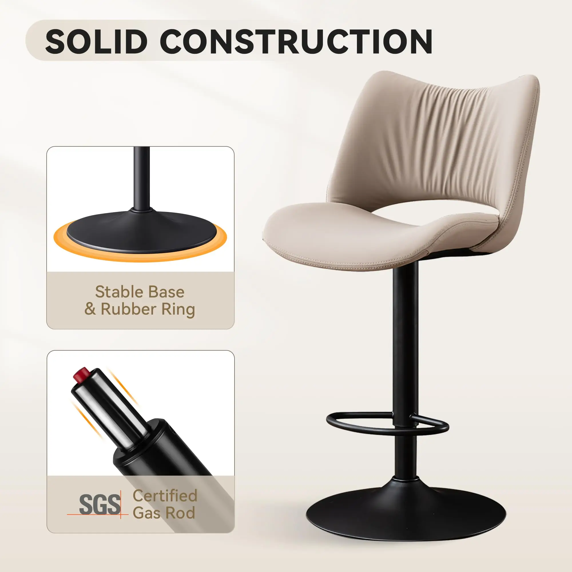 أثاث الطعام كاكي بو الجلود كرسي بار مبيعات المصنع مباشرة ارتفاع حديث قابل للتعديل قطب منخفض مسند الظهر بار مقعد مرتفع #4