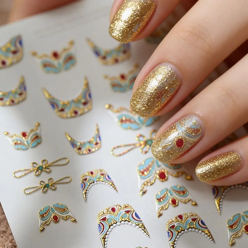 5D Luxurious 5D Nail Stickers Imitation Gemstone Baroque Design Nail Art Stickers Elegant Design French Flower