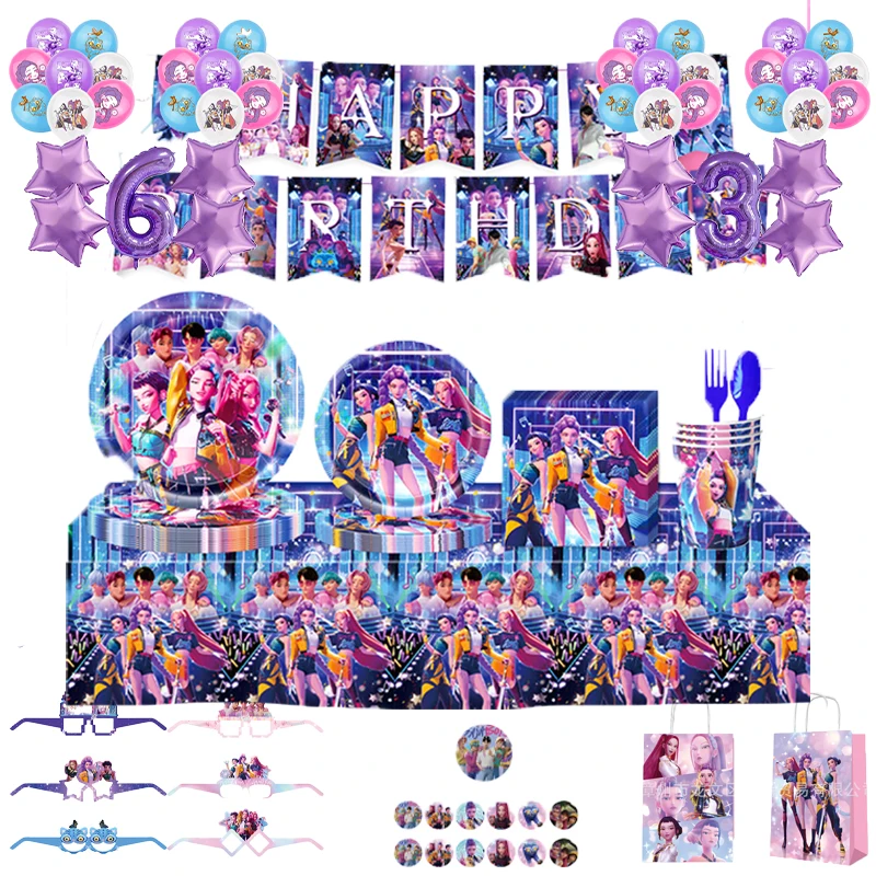 

2025 New Kpop Demon Hunters Kids Theme Birthday Party Tableware Birthday Celebration Atmosphere Decoration Props Party Supplies