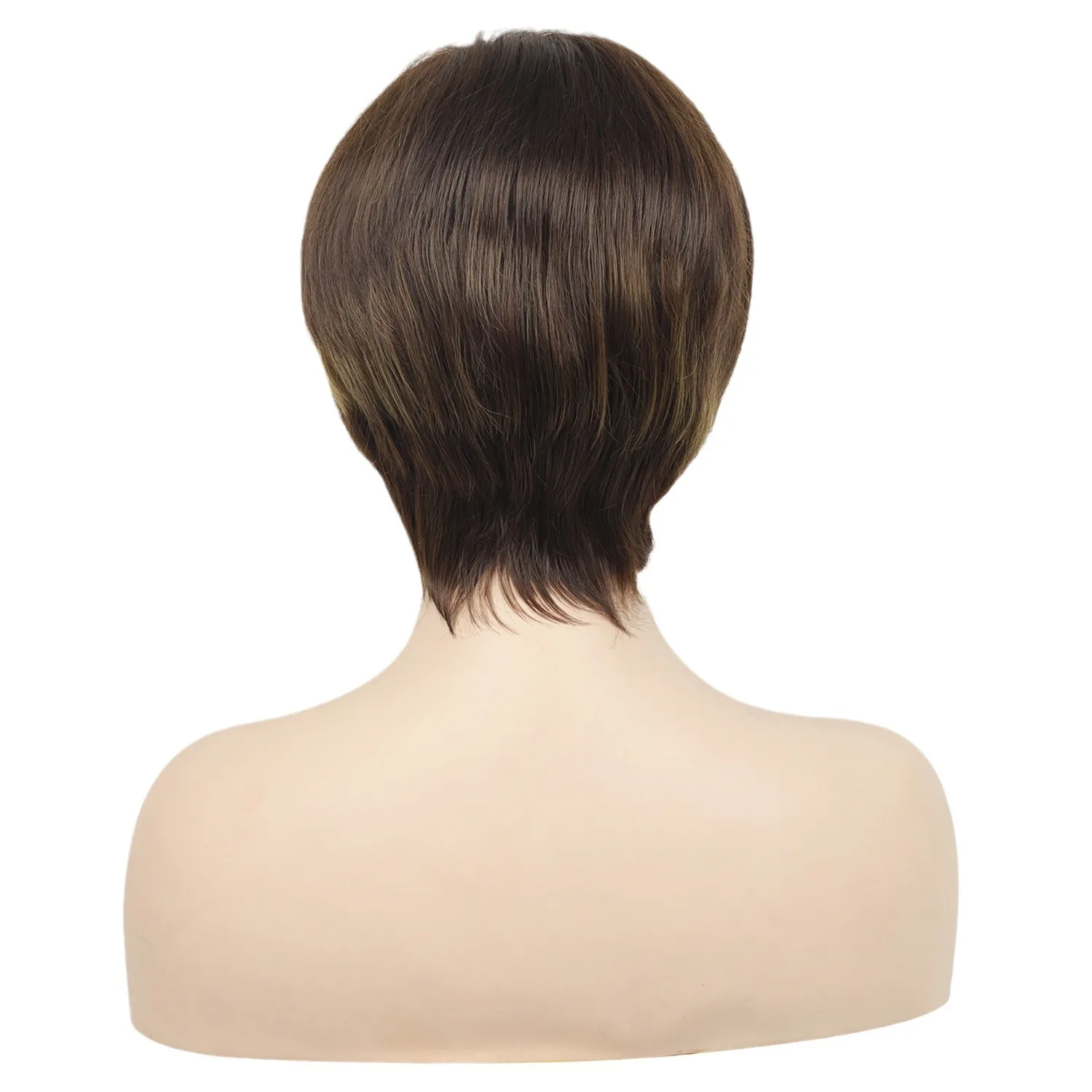 باروكة صناعية قصيرة مستقيمة بنية اللون مع غرة للنساء للحفلات التنكرية اليومية، شعر مستعار مقاوم للحرارة